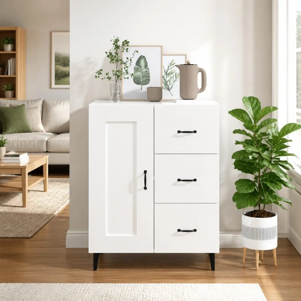 Sideboard Storage Cabinet for Living Room High Gloss White 69.5 x 34 x 90 cm