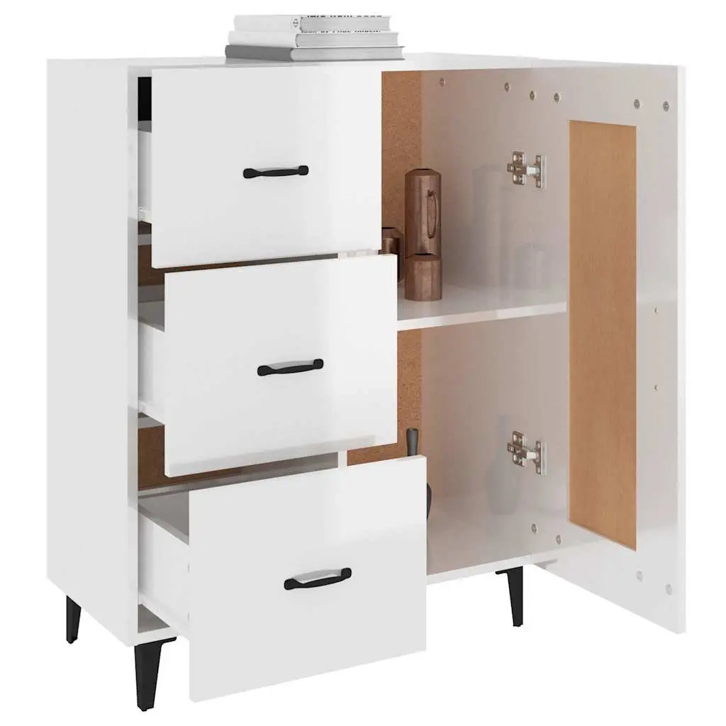 Sideboard Storage Cabinet for Living Room High Gloss White 69.5 x 34 x 90 cm