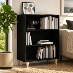 Sideboard Storage Cabinet Black Engineered Wood 3 Shelves Home Furniture