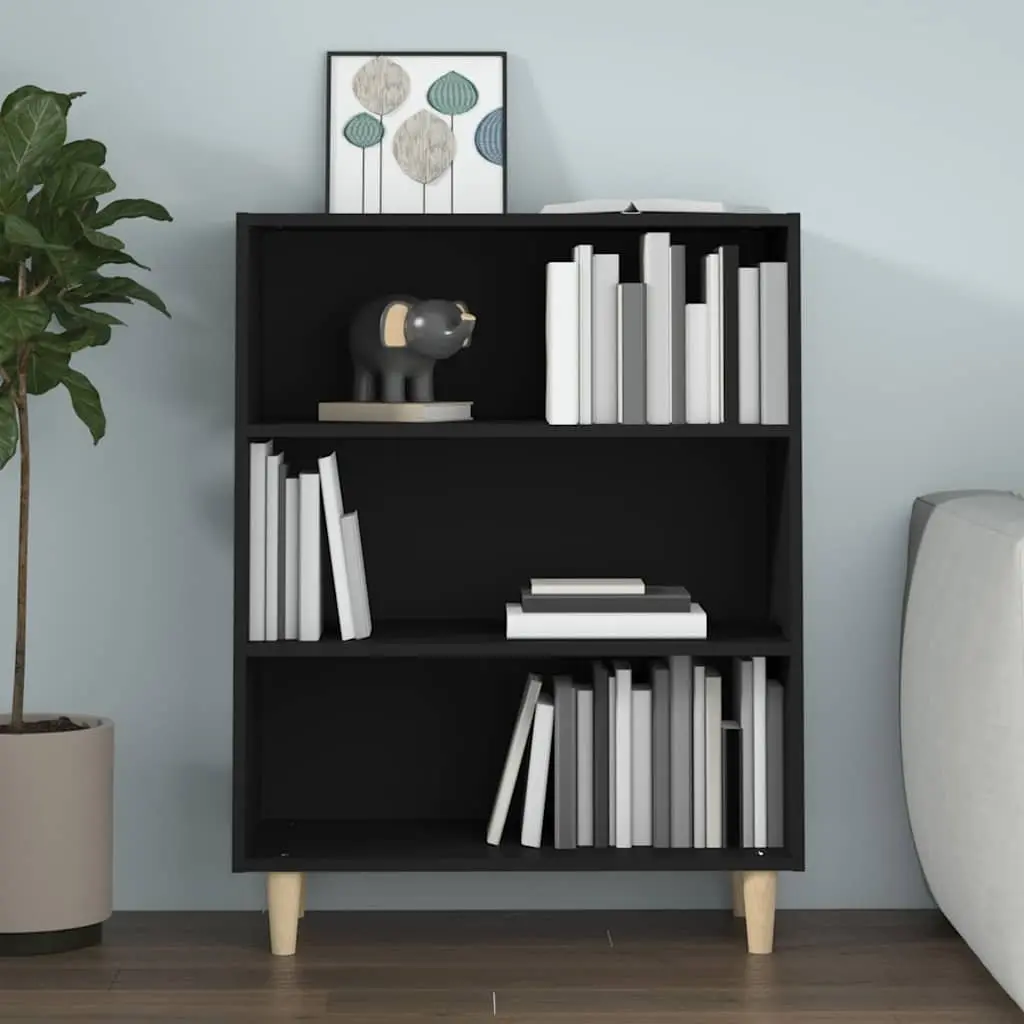 Engineered Wood Sideboard Cabinet with 3 Shelves for Home Storage and Display in Black Finish