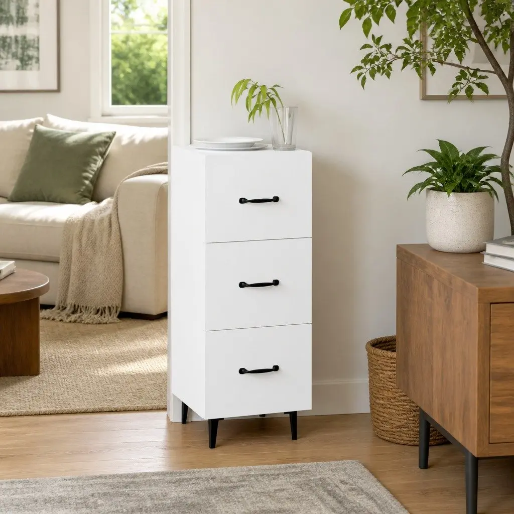 White Sideboard Storage Cabinet for Living Room 34.5 cm Width 90 cm Height