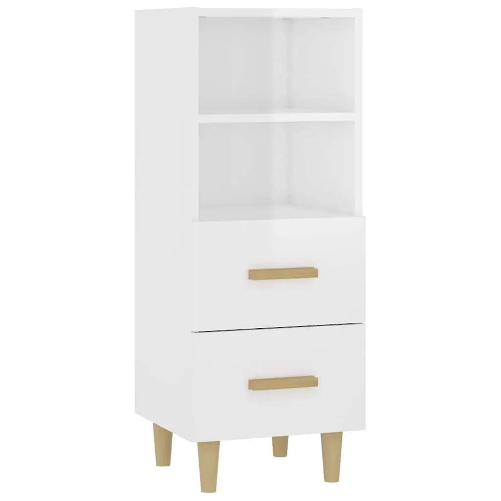 High Gloss White Sideboard Storage Cabinet Engineered Wood with 2 Drawers and 2 Shelves