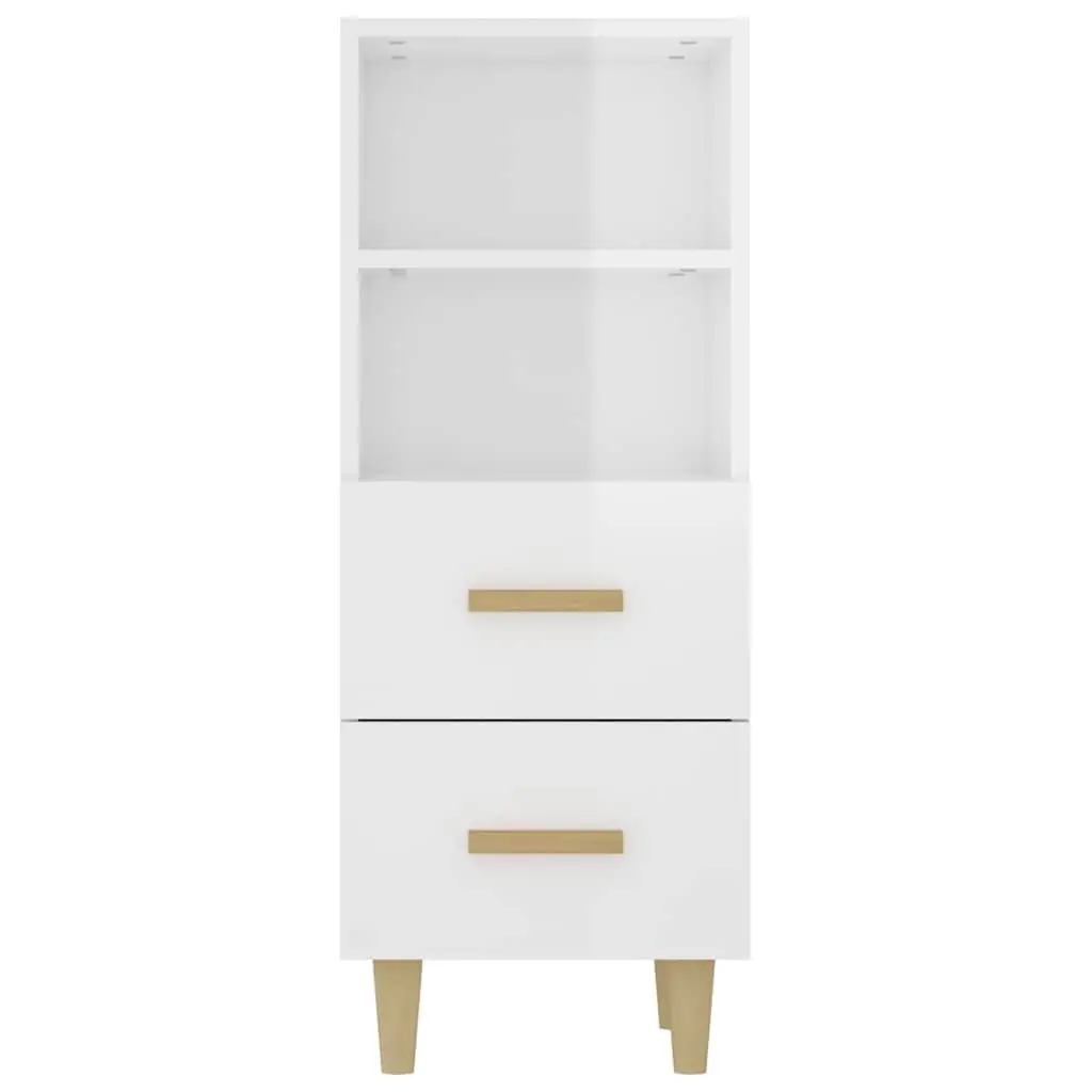 High Gloss White Sideboard Storage Cabinet Engineered Wood with 2 Drawers and 2 Shelves