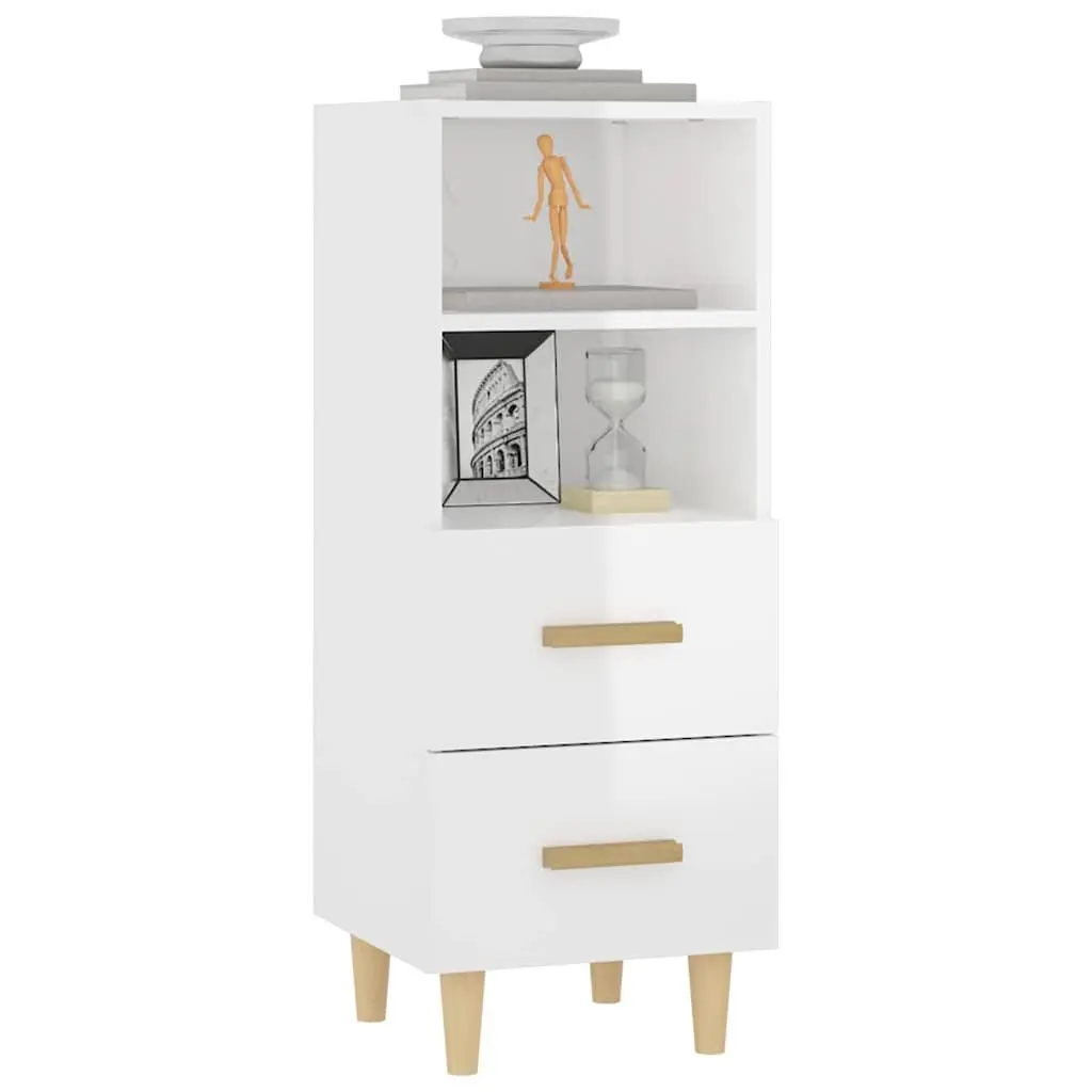 High Gloss White Sideboard Storage Cabinet Engineered Wood with 2 Drawers and 2 Shelves