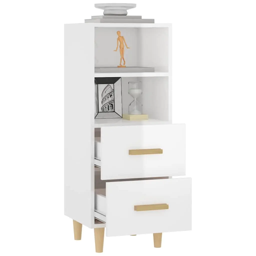 High Gloss White Sideboard Storage Cabinet Engineered Wood with 2 Drawers and 2 Shelves