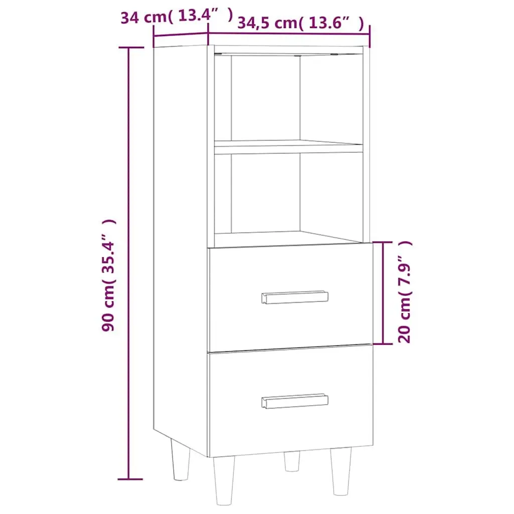 High Gloss White Sideboard Storage Cabinet Engineered Wood with 2 Drawers and 2 Shelves