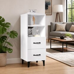 White High Gloss Sideboard Storage Cabinet Engineered Wood Buffet 34.5x34x90cm