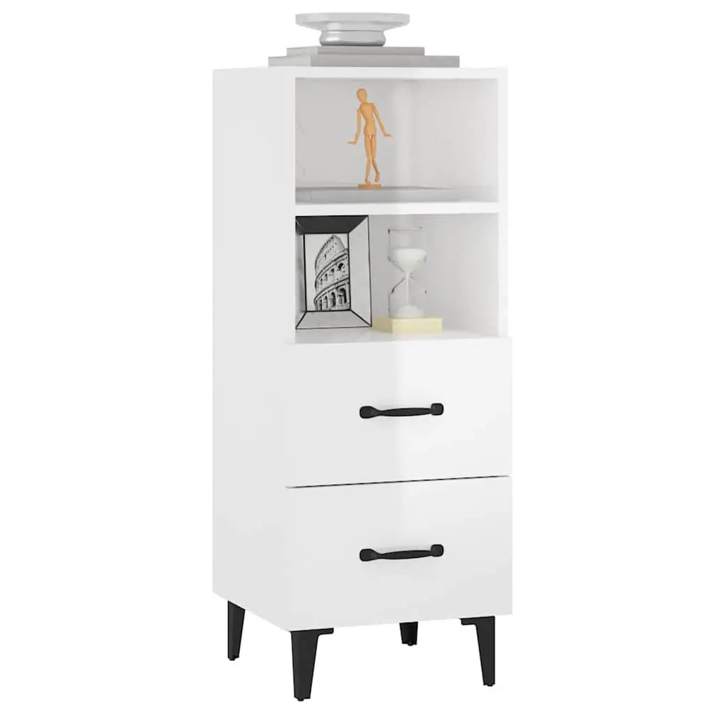 White High Gloss Sideboard Storage Cabinet Engineered Wood Buffet 34.5x34x90cm