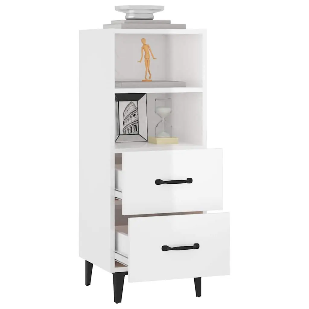 White High Gloss Sideboard Storage Cabinet Engineered Wood Buffet 34.5x34x90cm