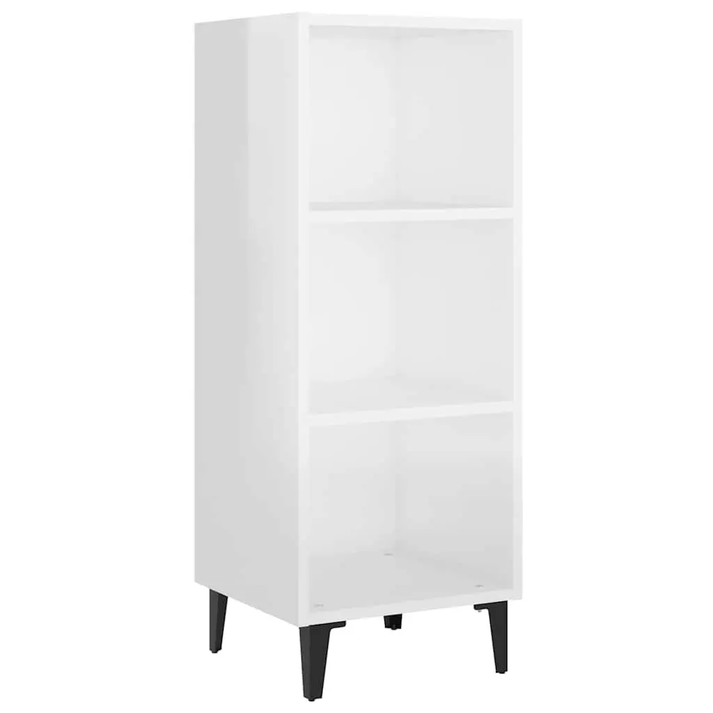 White Sideboard Cabinet 34.5x32.5x90cm High Gloss Storage Buffet 3 Compartments