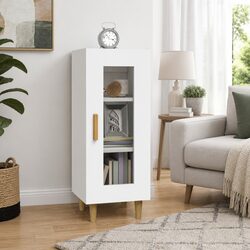 Sideboard High Gloss White Storage Cabinet 3 Compartments Glass Door Engineered