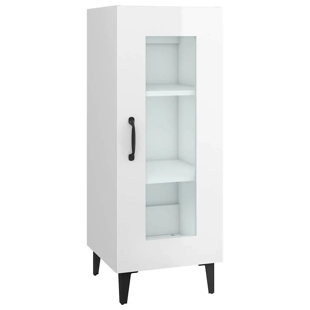 90cm Engineered Wood White High Gloss Sideboard