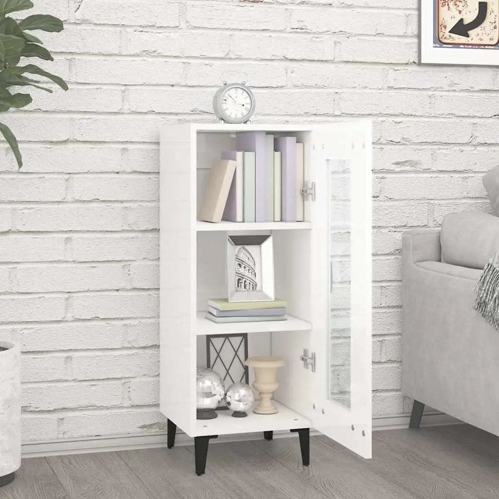 90cm Engineered Wood White High Gloss Sideboard