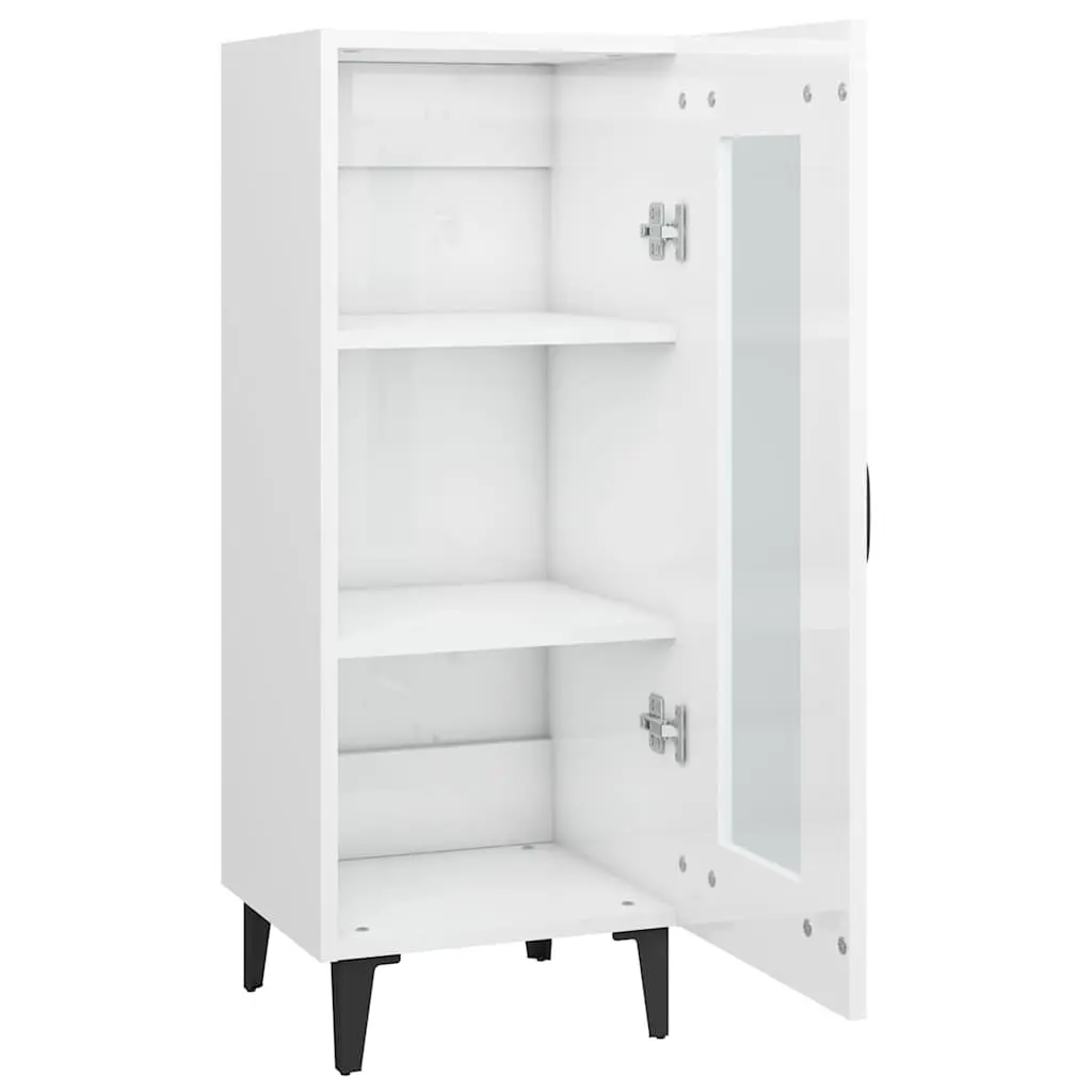 90cm Engineered Wood White High Gloss Sideboard