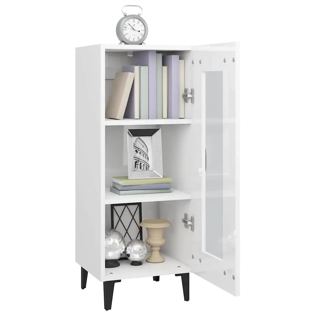 90cm Engineered Wood White High Gloss Sideboard