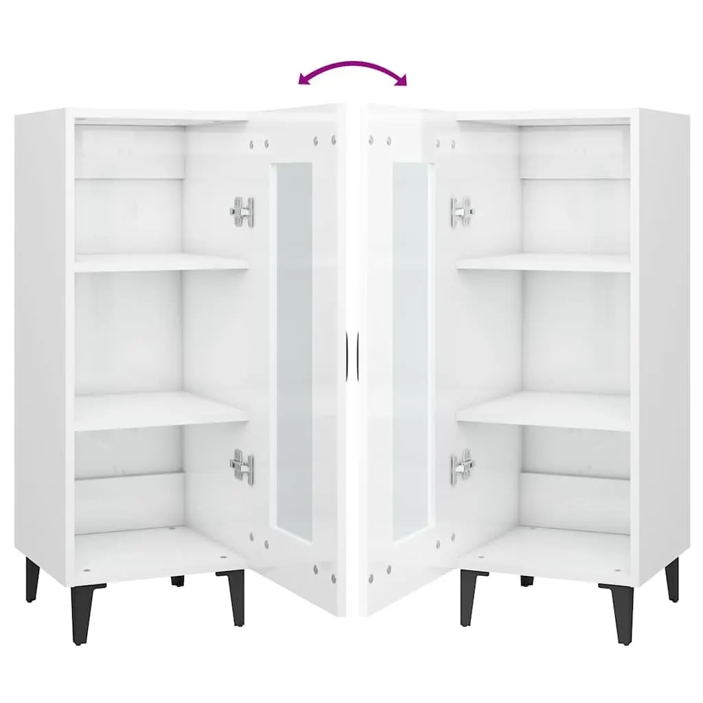 90cm Engineered Wood White High Gloss Sideboard