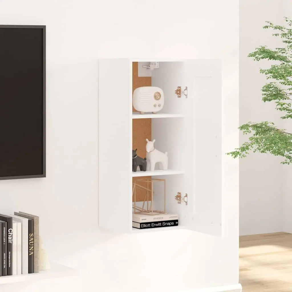 Hanging Storage Cabinet Wall-Mounted Organizer White Engineered Wood 35x34x90cm