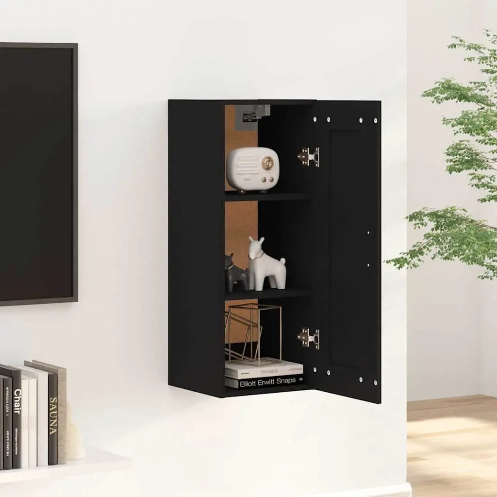 Hanging Storage Cabinet Wall-Mounted Black Engineered Wood 35x34x90cm