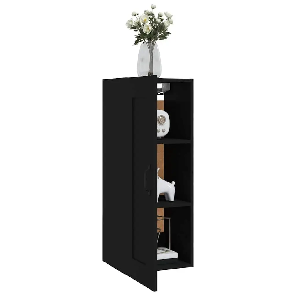 Hanging Storage Cabinet Wall-Mounted Black Engineered Wood 35x34x90cm