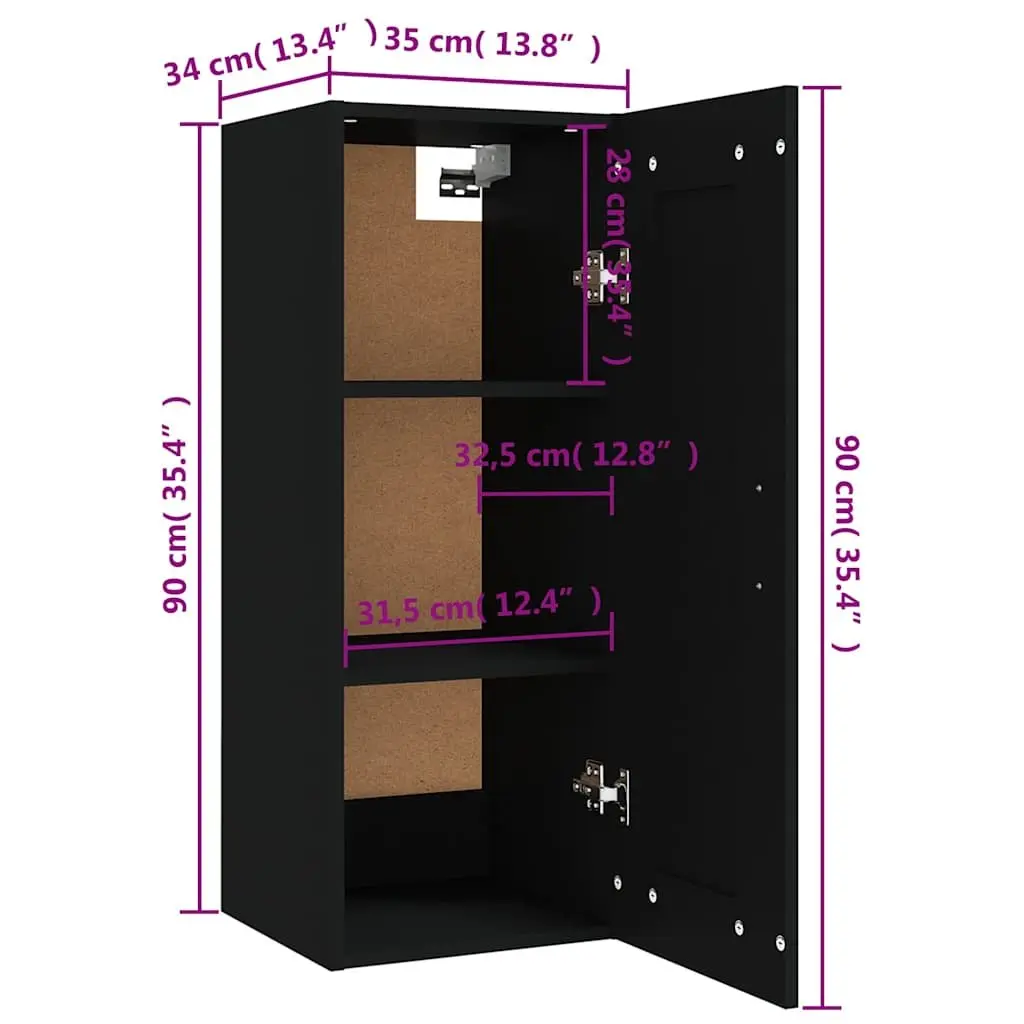 Hanging Storage Cabinet Wall-Mounted Black Engineered Wood 35x34x90cm