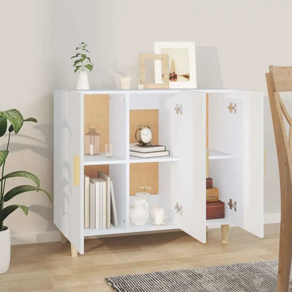 3-Door White Storage Cabinet Sideboard 90x34x80 cm