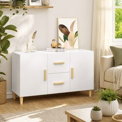 Sideboard White 100x36x60cm Storage Cabinet 2 Doors 2 Drawers Buffet Furniture