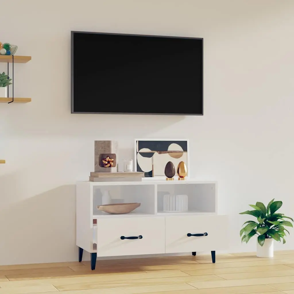 TV Cabinet Living Room High Gloss White Media Unit 80 x 36 x 50 cm
