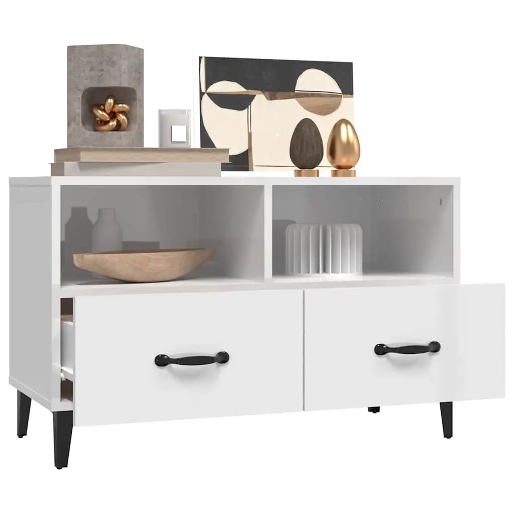 TV Cabinet Living Room High Gloss White Media Unit 80 x 36 x 50 cm