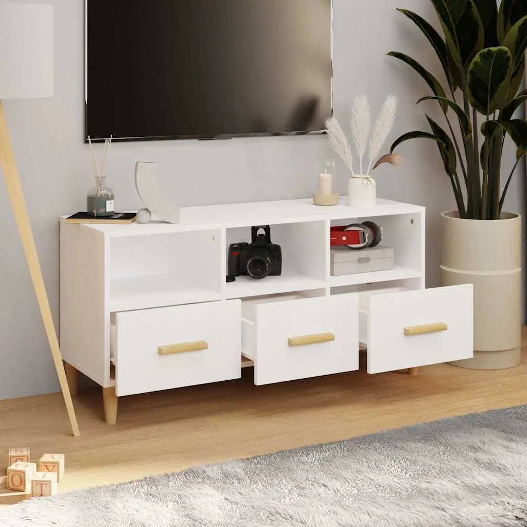 TV Cabinet White 102x36x50 cm Modern Media Unit for Living Room Storage Drawers Compartments