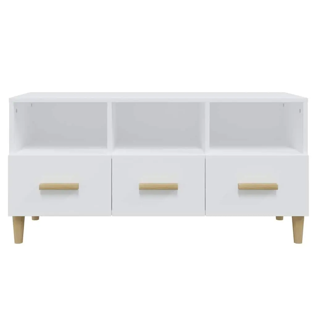 TV Cabinet White 102x36x50 cm Modern Media Unit for Living Room Storage Drawers Compartments