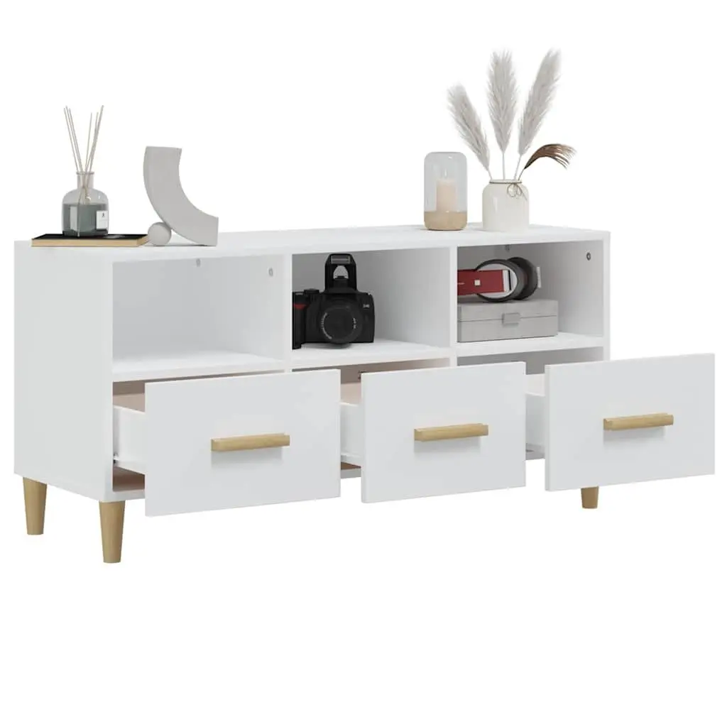 TV Cabinet White 102x36x50 cm Modern Media Unit for Living Room Storage Drawers Compartments