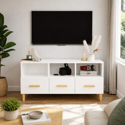 TV Cabinet High Gloss White Modern Media Unit Storage Drawers Compartments