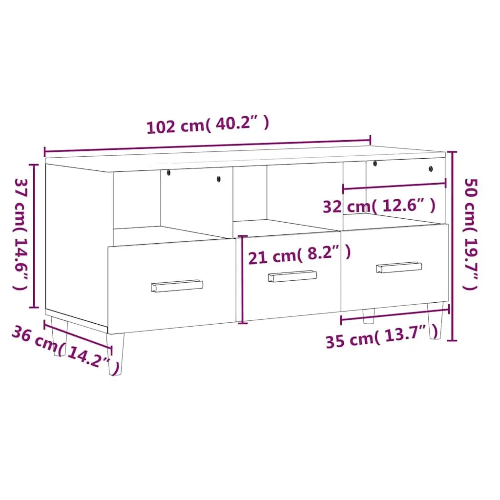 TV Cabinet Living Room High Gloss White Modern Media Unit 102 x 36 x 50 cm