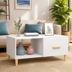 Coffee Table White 2 Compartments Storage Modern Engineered Wood Accent