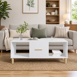 Coffee Table White 102x50x40 cm with Drawer and Compartments