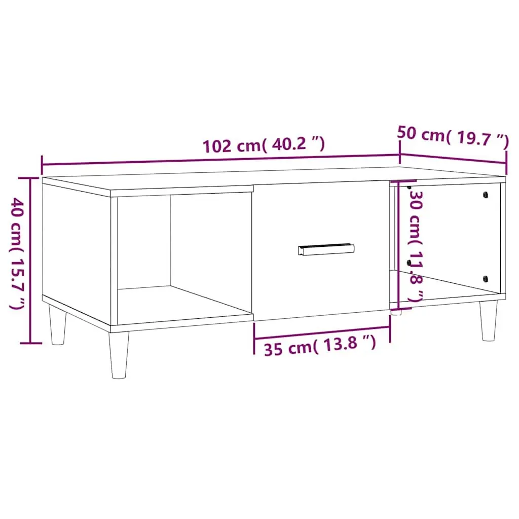 Coffee Table Living Room White 102x50x40 cm Storage Compartments Drawer