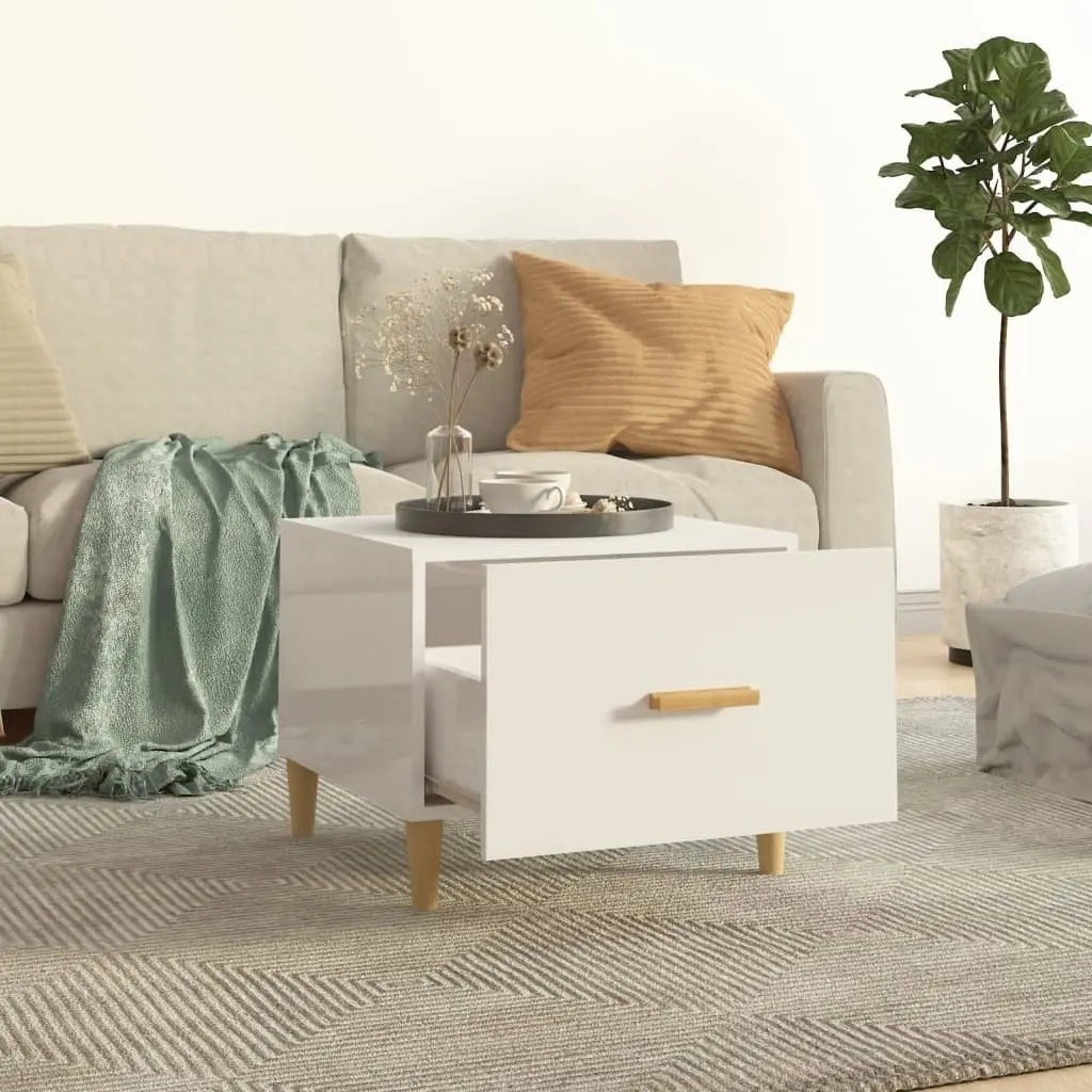 Coffee Tables 2 pcs High Gloss White 50x50x40 cm Engineered Wood Side Table