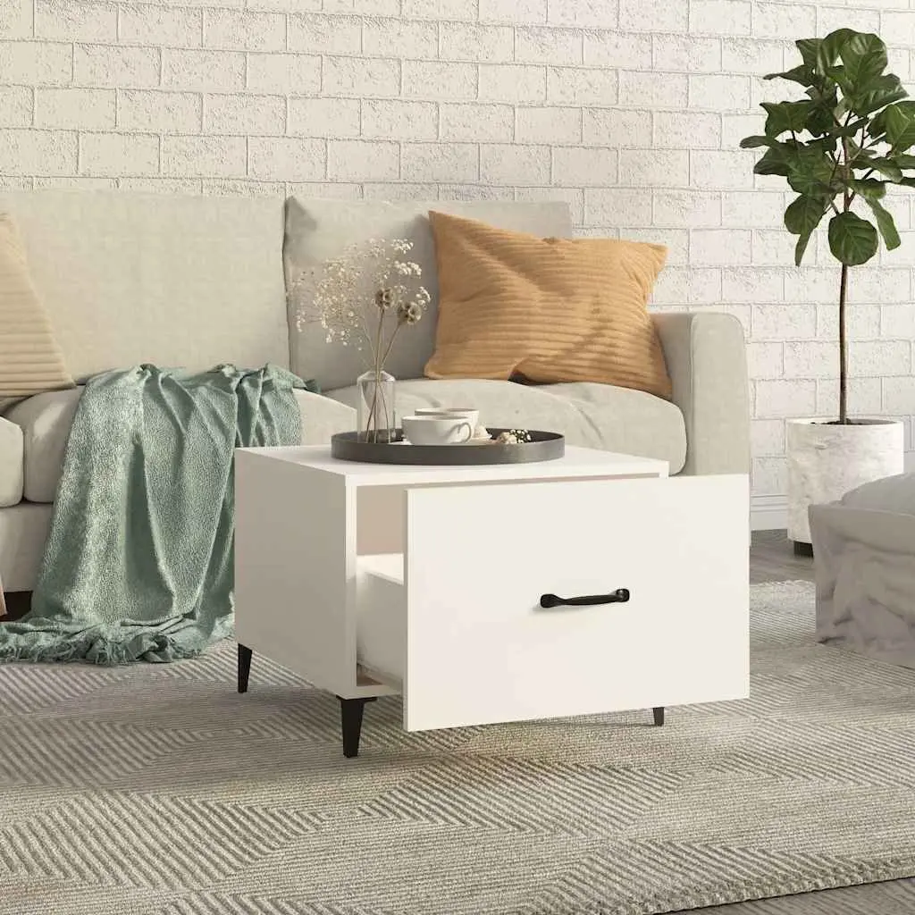Coffee Table with Metal Legs 2 Pcs White 50x50x40 cm Side Accent Storage