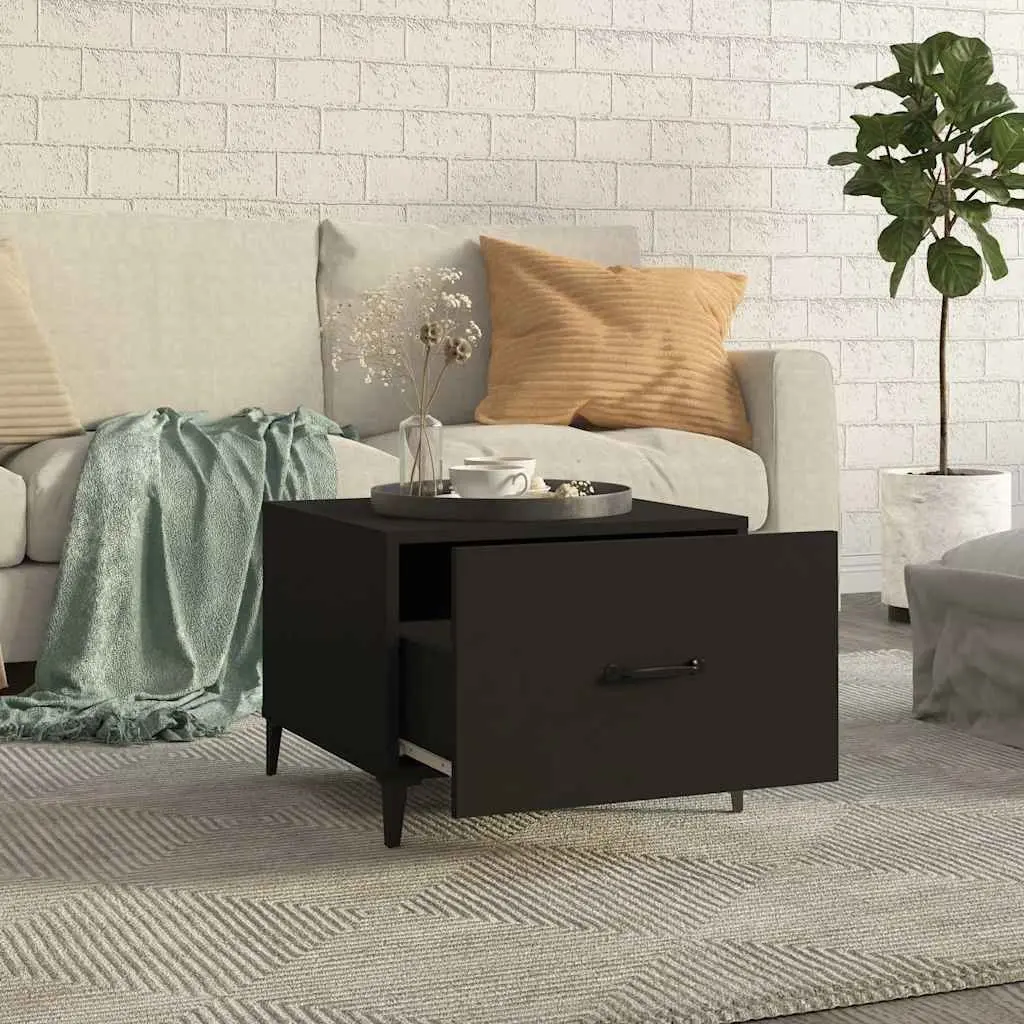 Coffee Table Set 2 pcs Black Industrial Metal Legs Storage Drawer 50x50x40 cm
