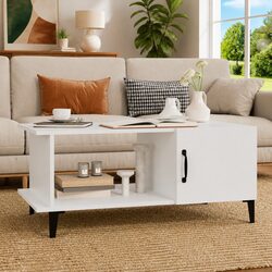 Coffee Table Specifications: White 90x50x40 cm, Metal Legs