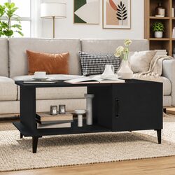 Coffee Table Black 90x50x40 cm Engineered Wood Storage Compartment Shelf