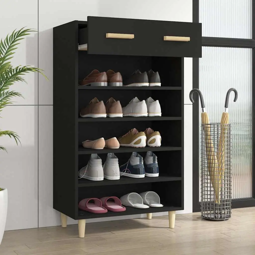 Black Shoe Cabinet with 5 Compartments