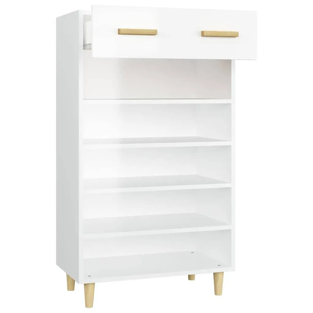 Tall Shoe Cabinet White Storage Organiser 5 Compartments 1 Drawer