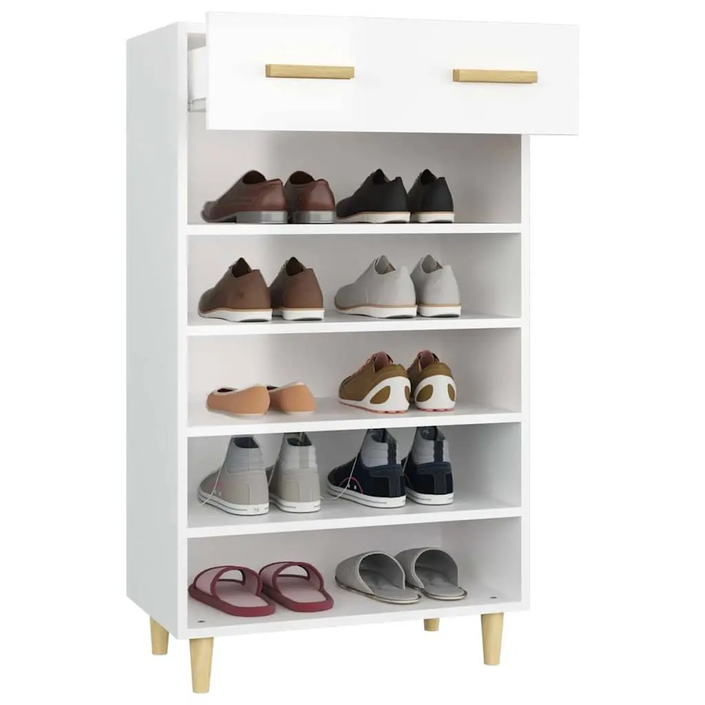 Tall Shoe Cabinet White Storage Organiser 5 Compartments 1 Drawer