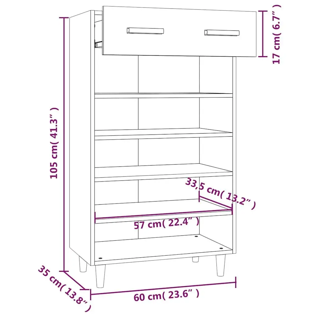 Tall Shoe Cabinet White Storage Organiser 5 Compartments 1 Drawer