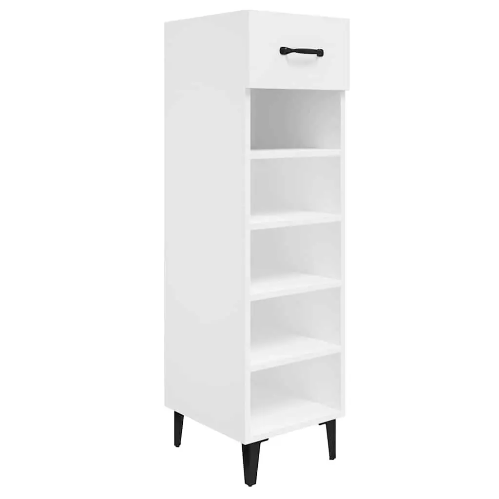 Shoe Cabinet Hallway 30W x 35D x 105H cm High Gloss White Storage Organiser Shelves Drawer