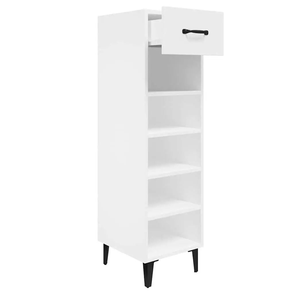 Shoe Cabinet Hallway 30W x 35D x 105H cm High Gloss White Storage Organiser Shelves Drawer
