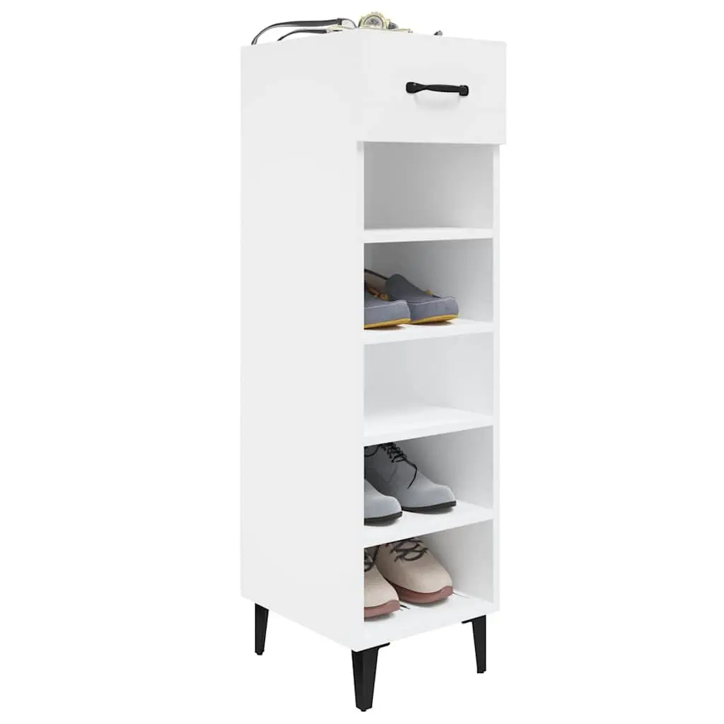 Shoe Cabinet Hallway 30W x 35D x 105H cm High Gloss White Storage Organiser Shelves Drawer