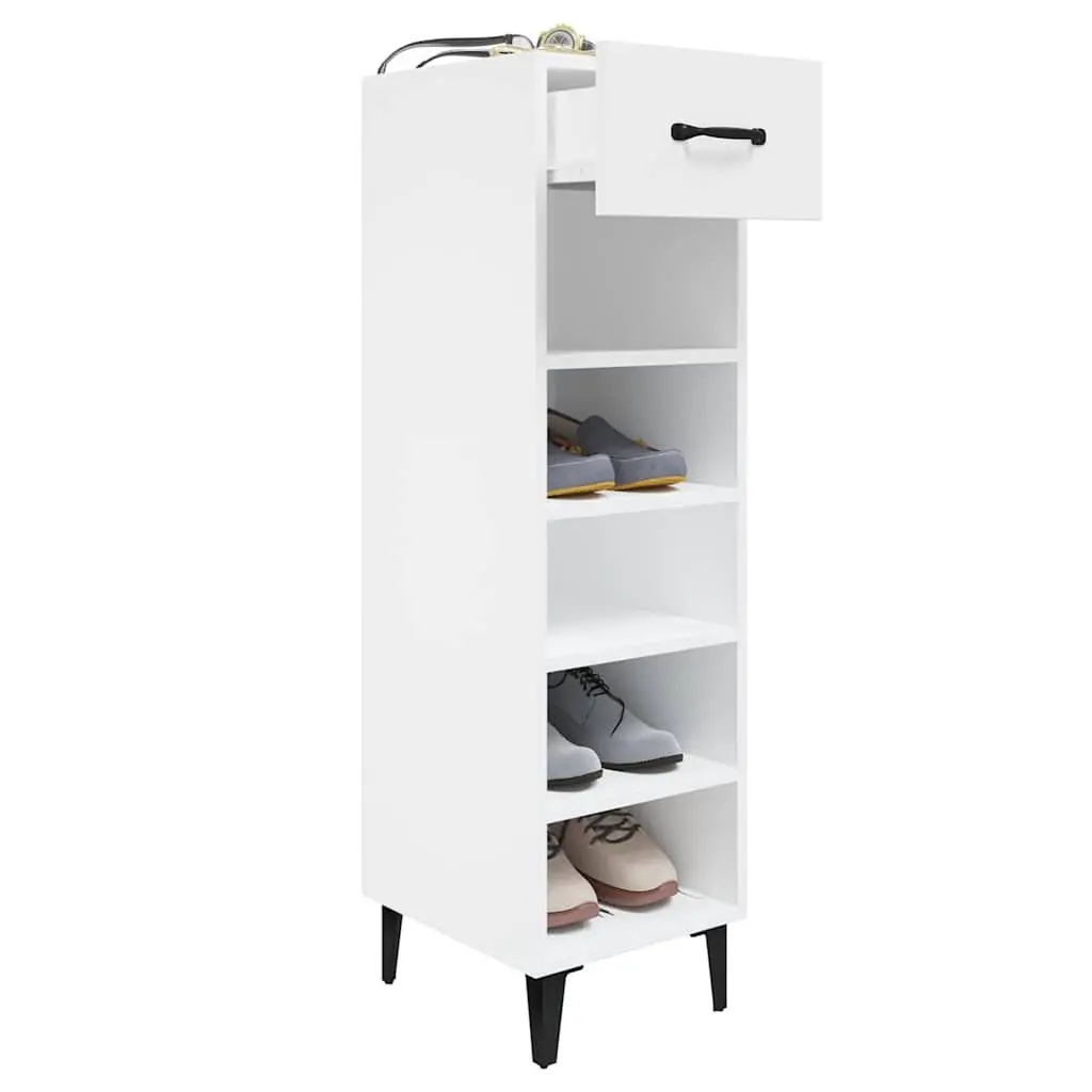Shoe Cabinet Hallway 30W x 35D x 105H cm High Gloss White Storage Organiser Shelves Drawer