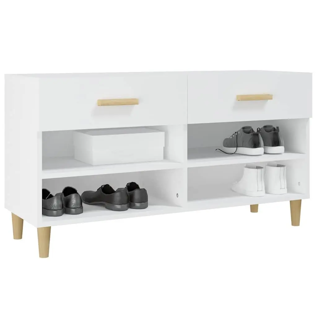 Shoe Cabinet White Storage Cupboard 2 Drawers 4 Compartments Organiser Rack
